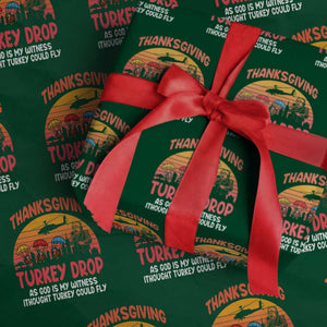 Retro Thanksgiving Turkey Drop Wrapping Paper Roll Parachuting Turkeys Funny 70s Parody TS02 Green Print Your Wear