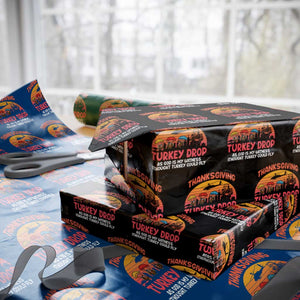 Retro Thanksgiving Turkey Drop Wrapping Paper Roll Parachuting Turkeys Funny 70s Parody TS02 Black Print Your Wear