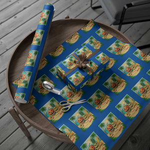 Retro Tropical Summerween Wrapping Paper Roll Halloween Summer Beach Cocktail Boo TS02 Blue Print Your Wear