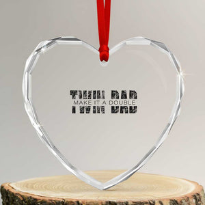 Retro Twin Dad Heart Crystal Glass Ornament Subtle Make It A Double Fathers Day