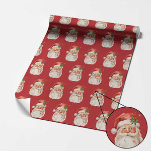 Retro Vintage Christmas Santa Claus Face Xmas Old Fashioned Wrapping Paper Roll TS02 Red Print Your Wear