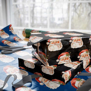 Retro Vintage Christmas Santa Claus Face Xmas Old Fashioned Wrapping Paper Roll TS02 Black Print Your Wear