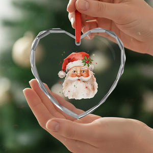Retro Vintage Christmas Santa Claus Face Xmas Old Fashioned Heart Crystal Glass Ornament TS02 Print Your Wear