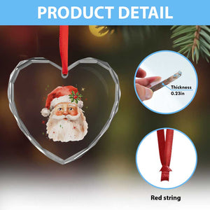 Retro Vintage Christmas Santa Claus Face Xmas Old Fashioned Heart Crystal Glass Ornament TS02 Print Your Wear
