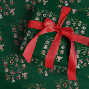 Retro Vintage Christmas Wrapping Paper Roll It's The Most Wonderful Time Xmas TS11 Green Print Your Wear