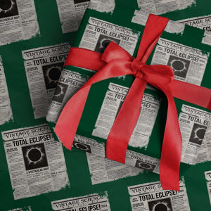 Retro Vintage Science Magazine Total Solar Eclipse 2024 Wrapping Paper Roll Historic Totality Astronomy Geek Memorabilia TS02 Green Print Your Wear
