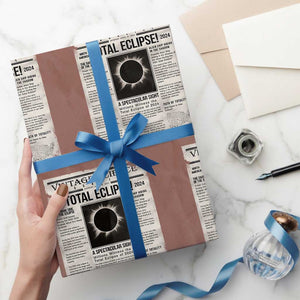 Retro Vintage Science Magazine Total Solar Eclipse 2024 Wrapping Paper Roll Historic Totality Astronomy Geek Memorabilia TS02 Mocha Print Your Wear