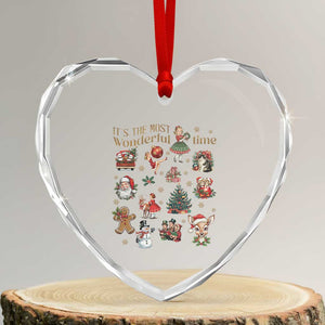 Retro Vintage Xmas Heart Crystal Glass Ornament It's The Most Wonderful Time Xmas TS11 Transparent Glass 3'' Heart Print Your Wear