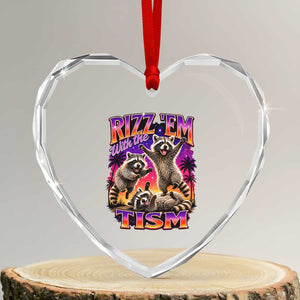 Rizz Em With The Tism Funny Raccoon Heart Crystal Glass Ornament Trash Panda Vintage Bootleg Graphic