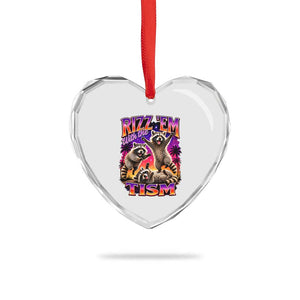 Rizz Em With The Tism Funny Raccoon Heart Crystal Glass Ornament Trash Panda Vintage Bootleg Graphic
