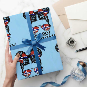 Ro Ro Norwegian Viking Ship Wrapping Paper Roll Norway Flag Messy Bun Girl TS14 Light Blue Print Your Wear