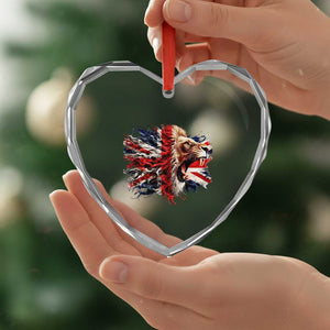 Roaring British Lion Flag Heart Crystal Glass Ornament Union Jack UK Pride TS02 Print Your Wear
