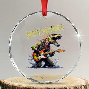 Rock And Roll Crystal Glass Ornament Funny Dionasaur Playing Guitar TS14 Transparent Glass 3'' Circle Print Your Wear