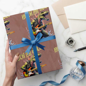 Rock And Roll Wrapping Paper Roll Funny Dionasaur Playing Guitar TS14 Mocha Print Your Wear