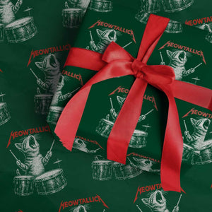 Rock On Vintage Drummer Cat Wrapping Paper Roll Vintage 90s 80s Band Style Gift for Cat Owners TS10 Green Print Your Wear