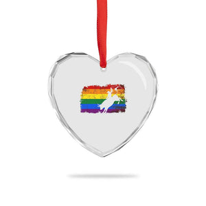 Rodeo Cowboy Bull Rider Western LGBTQ Rainbow Flag Heart Crystal Glass Ornament