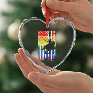 Rodeo Gay Cowboy Western LGBTQ Rainbow Flag Heart Crystal Glass Ornament