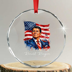 Ronald Reagan Patriotic American Flag President Crystal Glass Ornament TS14 Transparent Glass 3'' Circle Print Your Wear