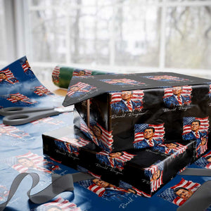 Ronald Reagan Patriotic American Flag President Wrapping Paper Roll TS14 Black Print Your Wear