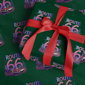 Route Highway 66 Americana Adventure Wrapping Paper Roll Cute Raccoon Driving Car TS12 Green Print Your Wear
