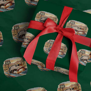 Route Highway 66 Cat Wrapping Paper Roll Americana Road Trip TS12 Green Print Your Wear