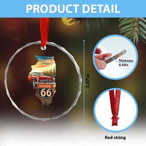 Route Highway 66 Illinois State Pride Crystal Glass Ornament Mother Road Travel Gift TS12 Print Your Wear