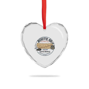 Route Highway 66 Map Chicago to Santa Monica Heart Crystal Glass Ornament Vintage America Road Trip Americana