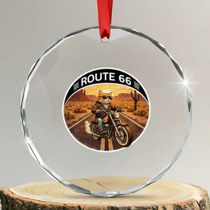Route Highway 66 Motorcycle Cat Crystal Glass Ornament Road Trip Adventure TS12 Transparent Glass 3'' Circle Print Your Wear