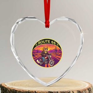 Route Highway 66 Motorcycle Cat Heart Crystal Glass Ornament Open Road Adventure Neon TS12 Transparent Glass 3'' Heart Print Your Wear