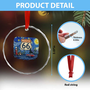 Route Highway 66 Road Sign Distressed Road Trip Starry Night Crystal Glass Ornament