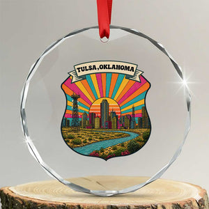 Route Highway 66 Tulsa Oklahoma Crystal Glass Ornament Mother Road Travel Gift TS12 Transparent Glass 3'' Circle Print Your Wear