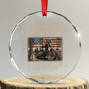 Route Highway 66 Turns 100 I Turn 35 Crystal Glass Ornament Vintage 1991 American Freedom Motorcycle Lover 35th Birthday Gift