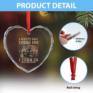 Route Highway 66 Turns 100 I Turn 35 Heart Crystal Glass Ornament Vintage 1991 American Freedom Motorcycle Lover 35th Birthday Gift