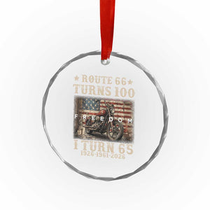 Route Highway 66 Turns 100 I Turn 65 Crystal Glass Ornament Vintage 1961 American Freedom Motorcycle Lover 65th Birthday Gift