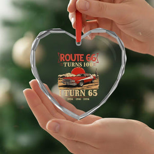 Route Highway 66 Turns 100 I Turn 65 Heart Crystal Glass Ornament Vintage 1961 Road Sign 65th Birthday Muscle Car Lover Gift