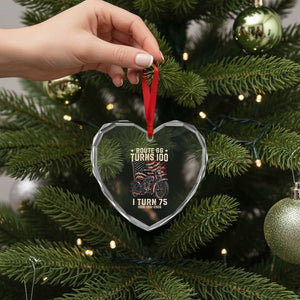 Route Highway 66 Turns 100 I Turn 75 Heart Crystal Glass Ornament Vintage 1951 American Classic V-Twin Motorcycle Lover 75th Birthday Gift