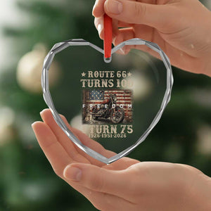 Route Highway 66 Turns 100 I Turn 75 Heart Crystal Glass Ornament Vintage 1951 American Freedom Motorcycle Lover 75th Birthday Gift