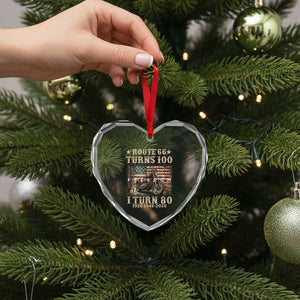 Route Highway 66 Turns 100 I Turn 80 Heart Crystal Glass Ornament Vintage 1946 American Freedom Motorcycle Lover 80th Birthday Gift