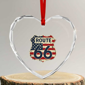 Route US 66 American Flag Americana Road Trip Heart Crystal Glass Ornament