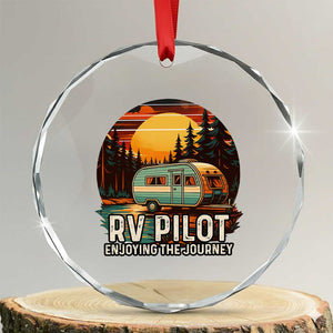 RV Pilot Enjoying The Journey Crystal Glass Ornament Funny Camping Lover TS14 Transparent Glass 3'' Circle Print Your Wear