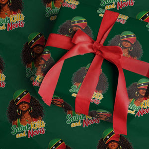 Saint Kitts and Nevis Princess Wrapping Paper Roll Melanin Afro Girl Heritage Gift for Black Girls TS10 Green Print Your Wear