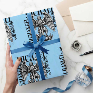 Saint Michael Archangel Defende Nos In Proelio Wrapping Paper Roll Christian Faith Gift TS12 Light Blue Print Your Wear