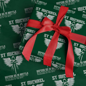Saint Michael Defend Us In Battle Wrapping Paper Roll Christian Faith Gift TS12 Green Print Your Wear