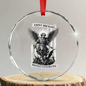 Saint Michael Protect Us In Battle Crystal Glass Ornament American Flag Catholic Christian Faith TS11 Transparent Glass 3'' Circle Print Your Wear