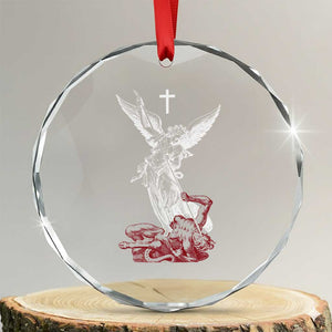 Saint Michael The Archangel Defeating Satan Crystal Glass Ornament TS10 Transparent Glass 3'' Circle Print Your Wear