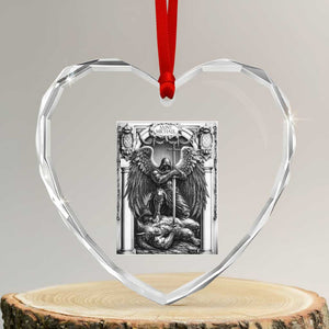 Saint Michael The Archangel Defeating Satan Heart Crystal Glass Ornament Christian Faith Gift TS12 Transparent Glass 3'' Heart Print Your Wear