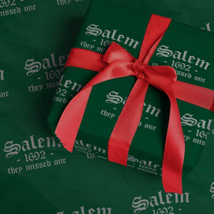 Salem 1692 They Missed One Wrapping Paper Roll Halloween Feminist Witch Trials Gothic TS11 Green Print Your Wear