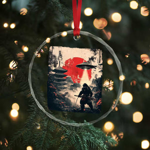 Samurai Bigfoot Crystal Glass Ornament Funny Japanese Retro Vintage Sasquatch Graphic Ukiyo-e Art TS10 Print Your Wear