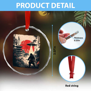 Samurai Bigfoot Crystal Glass Ornament Funny Japanese Retro Vintage Sasquatch Graphic Ukiyo-e Art TS10 Print Your Wear