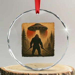 Samurai Bigfoot Crystal Glass Ornament Japanese Vintage Ukiyoe Style TS12 Transparent Glass 3'' Circle Print Your Wear